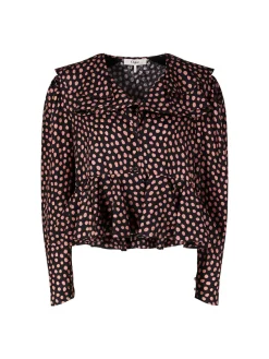 Bluse aus Seidenjacquard mit V-Ausschnitt Schwarz