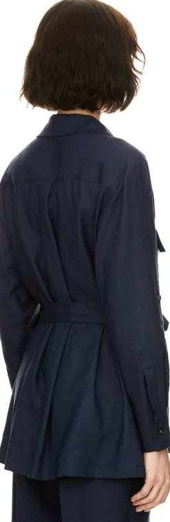 Bluse mit Bindegürtel Marineblau