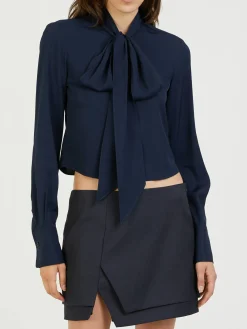 Bluse mit Lavallière-Kragen Marineblau