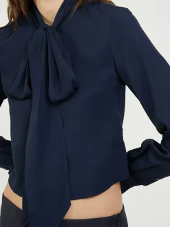 Bluse mit Lavallière-Kragen Marineblau