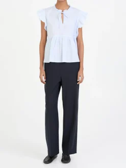 Bluse mit Rüschen Hellblau