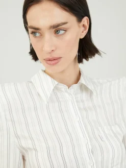 Bluse mit Schulterpolstern Grau/Weiß