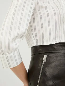 Bluse mit Schulterpolstern Grau/Weiß