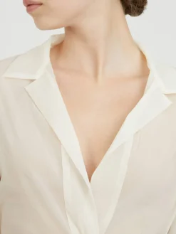 Bluse mit Wickel-Detail Crème