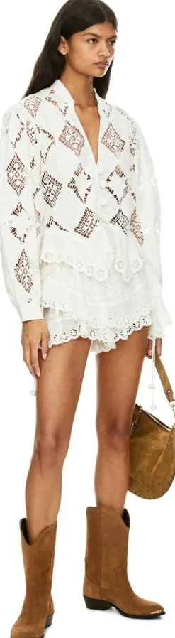 Bluse 'Nina' mit Stickereien aus Leinen Crème
