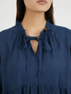 Blusenkleid aus Leinen Marineblau