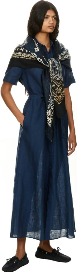 Blusenkleid 'Jesy' aus Leinen Blau