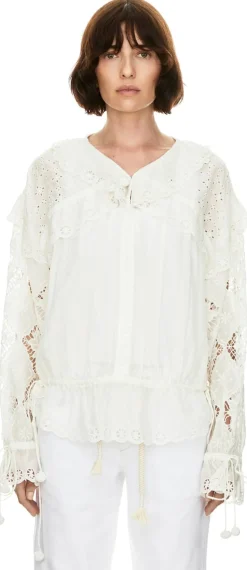 Bluse 'Nowana' mit Lochstickerei Crème
