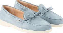 Bootsschuh aus Veloursleder mit Schleife Hellblau