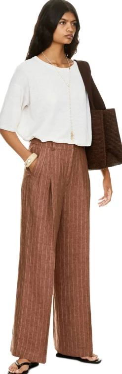 Bundfaltenhose 'Santorini Ps' aus Leinen Rosewood Stripe