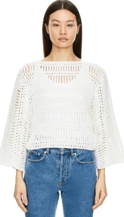 Cashmere-Pullover 'Siria' mit Lochstruktur Off White