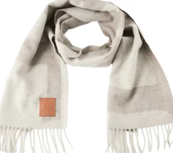 Cashmere-Schal mit LOEWE Anagram Lederaufnäher Grau