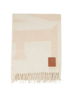 Cashmere-Schal mit LOEWE Anagram Lederaufnäher Beige