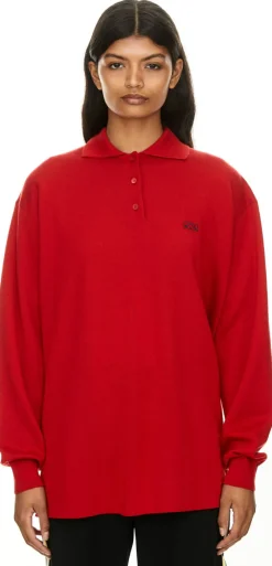 Cashmere-Seidenpullover mit Polokragen Rot