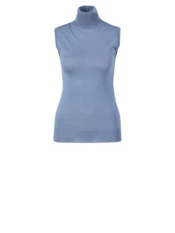 Cashmere-Seidentop mit Rollkragen Hellblau