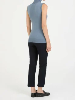 Cashmere-Seidentop mit Rollkragen Hellblau