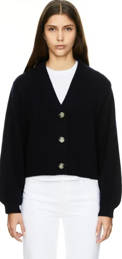 Cashmere-Strickjacke mit Ballonärmeln Dunkelblau