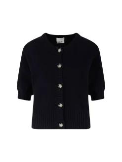 Cashmere-Strickjacke mit Ballonärmel Marineblau