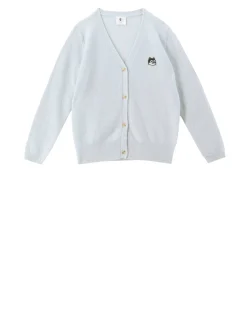 Cashmere-Strickjacke mit Patch Eisblau