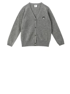 Cashmere-Strickjacke mit Patch Grau