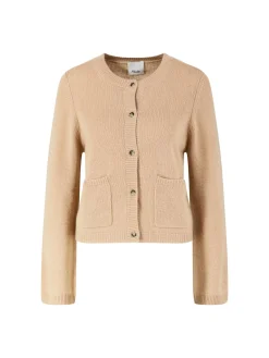 Cashmere-Strickjacke mit Trompetenärmel Beige