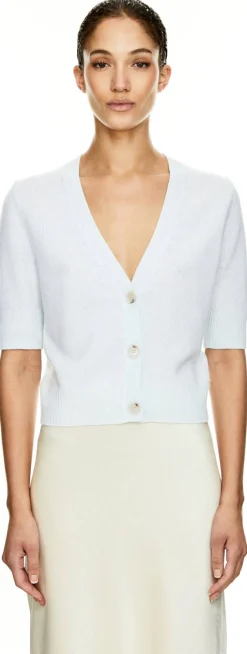 Cashmere-Strickjacke mit V-Ausschnitt Hellgrün