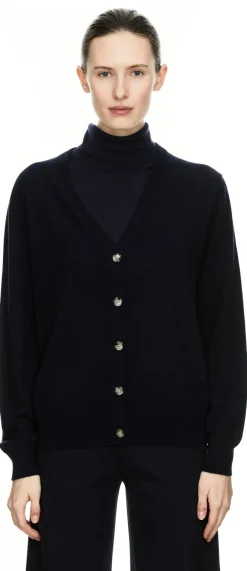Cashmere-Strickjacke mit V-Ausschnitt Marineblau