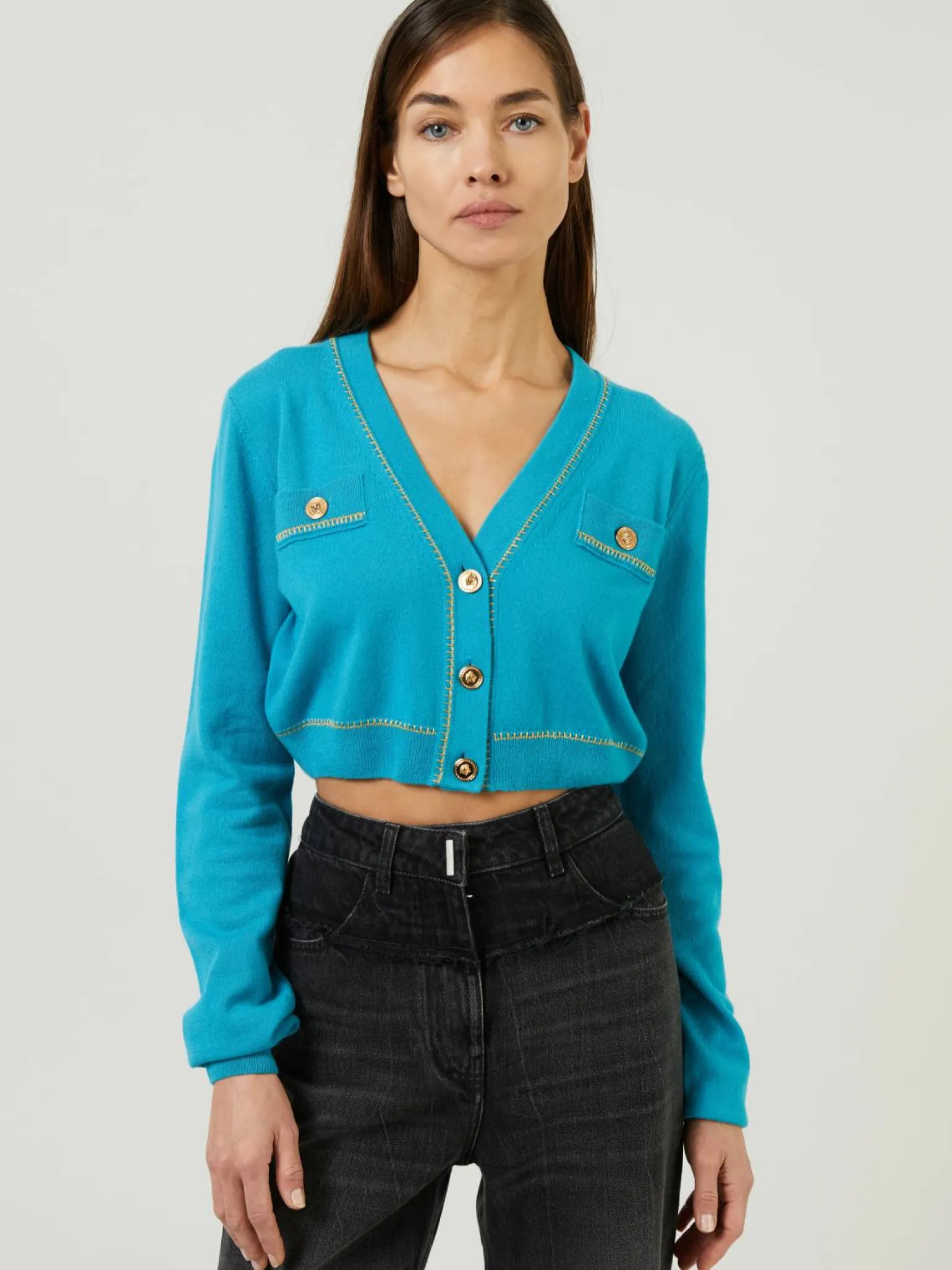 Cashmere-Strickjacke Türkis