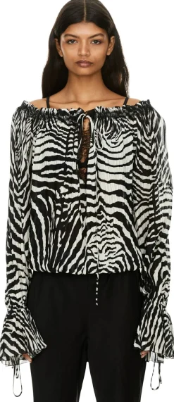 Chiffon-Bluse mit Zebra-Muster Schwarz