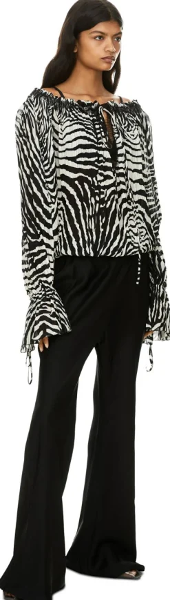 Chiffon-Bluse mit Zebra-Muster Schwarz