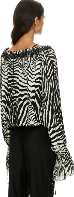 Chiffon-Bluse mit Zebra-Muster Schwarz