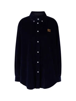 Cordhemd mit Wildleder Details Marineblau