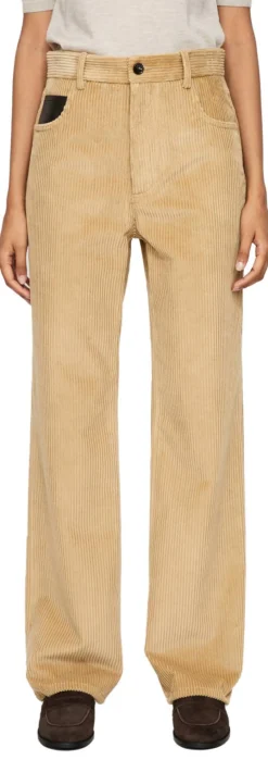 Cordhose mit Lederbesatz Beige