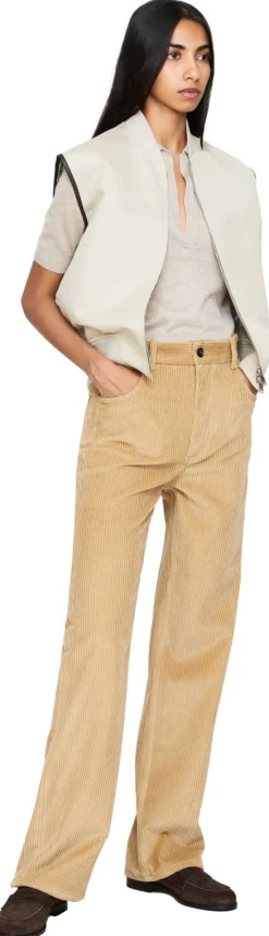 Cordhose mit Lederbesatz Beige