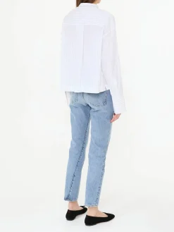 Cropped Bluse Gestreift Weiß/Schwarz