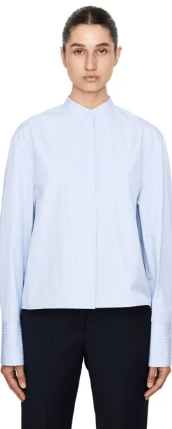 Cropped Bluse Hellblau/Weiß