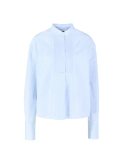 Cropped Bluse Hellblau/Weiß