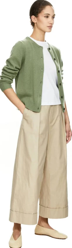 Cropped Cashmere-Strickjacke Eucalyptus