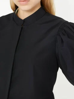 Cropped Jacke aus Seidenfaille mit Puffärmeln Schwarz