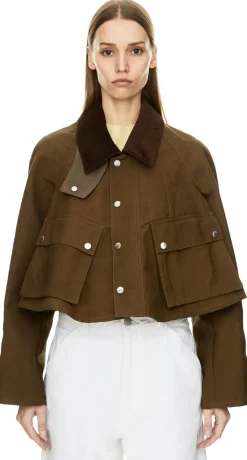 Cropped Jacke 'Barn' mit Cordkragen Olivgrün