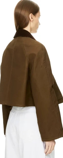 Cropped Jacke 'Barn' mit Cordkragen Olivgrün