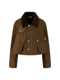 Cropped Jacke 'Barn' mit Cordkragen Olivgrün