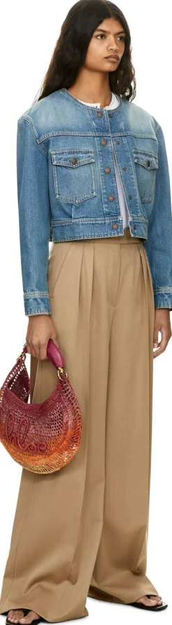 Cropped Jeansjacke Blau