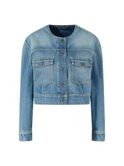 Cropped Jeansjacke Blau