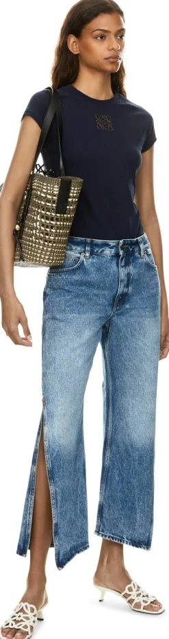 Cropped Jeans Paula’s Ibiza mit Seitenschlitzen Mittelblau  