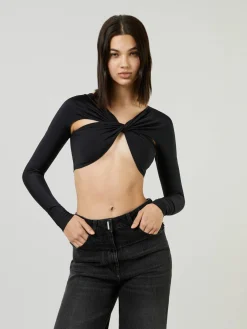 Cropped-Langarmshirt Schwarz