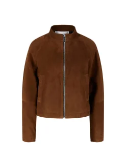 Cropped Lederjacke mit Stehkragen Braun