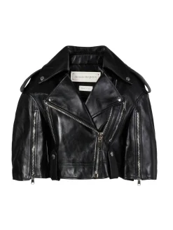 Cropped-Lederjacke Schwarz