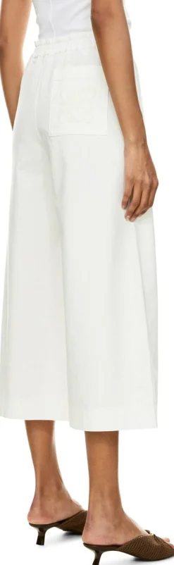 Cropped Stoffhose Paula’s Ibiza mit Anagram-Stickeri Weiß