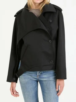 Cropped Trenchcoat in Schwarz